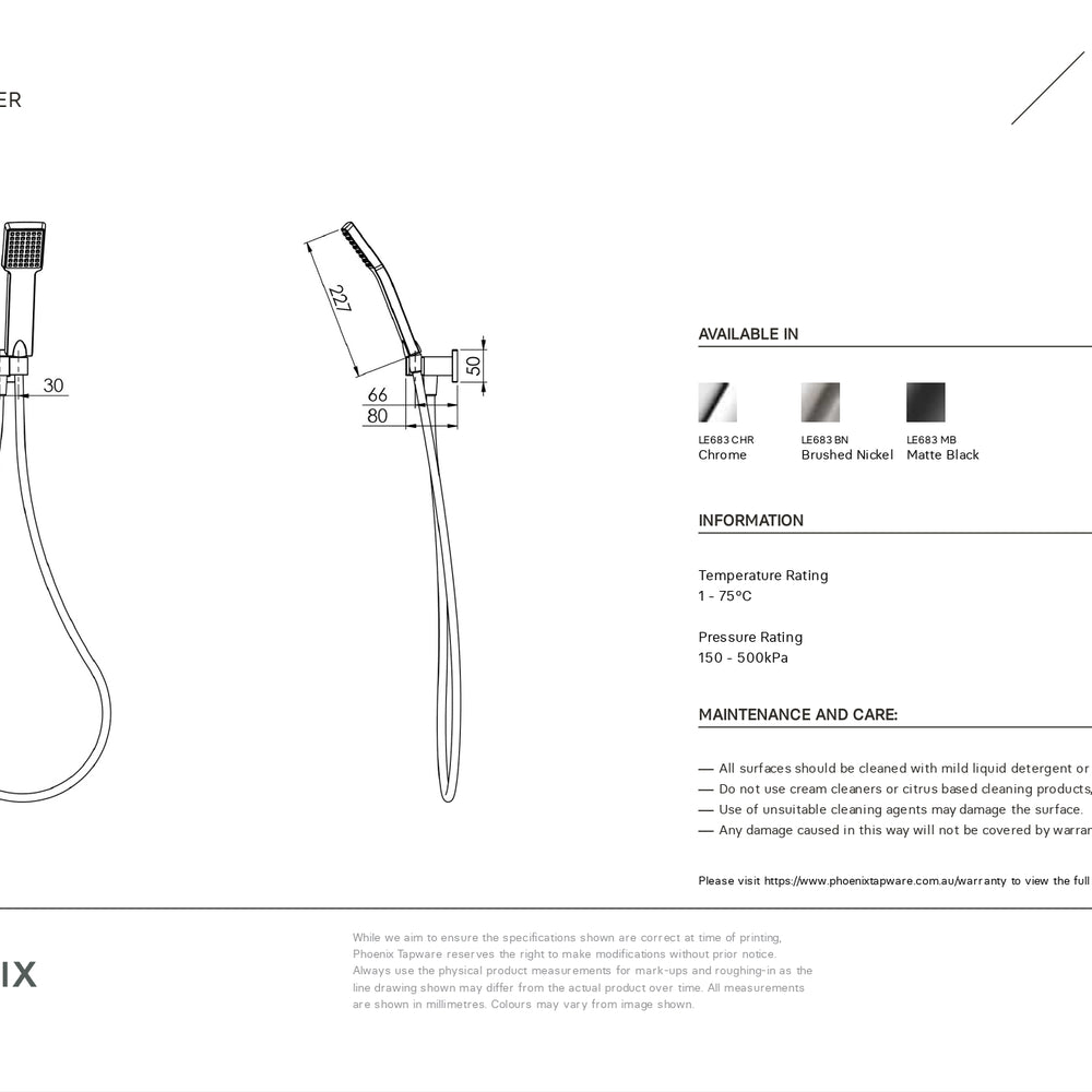 PHOENIX LEXI HAND SHOWER BRUSHED NICKEL