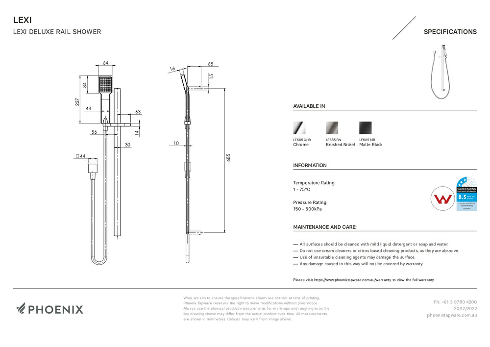 PHOENIX LEXI DELUXE RAIL SHOWER CHROME