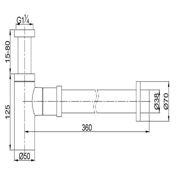 LINSOL EZYFLOW BOTTLE TRAP 360MM BRUSHED NICKEL