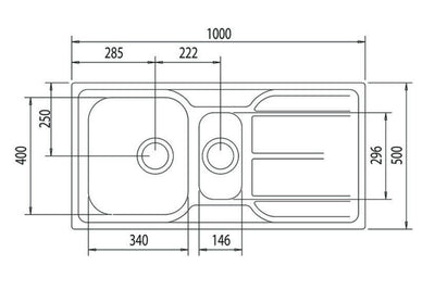 LINSOL MAREA 24L AND 7L TRAY SINK STAINLESS STEEL 1000MM