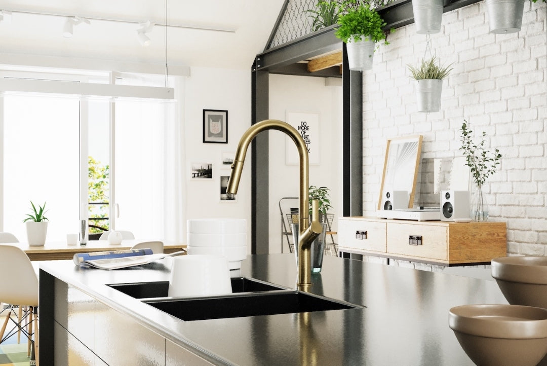 LINSOL TISH PULL-OUT SINK MIXER 463MM BRUSHED BRASS