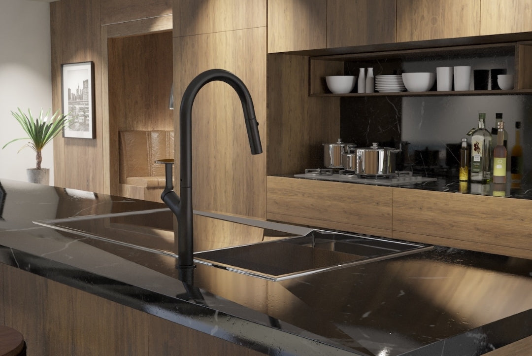 LINSOL TISH PULL-OUT SINK MIXER 463MM MATTE BLACK