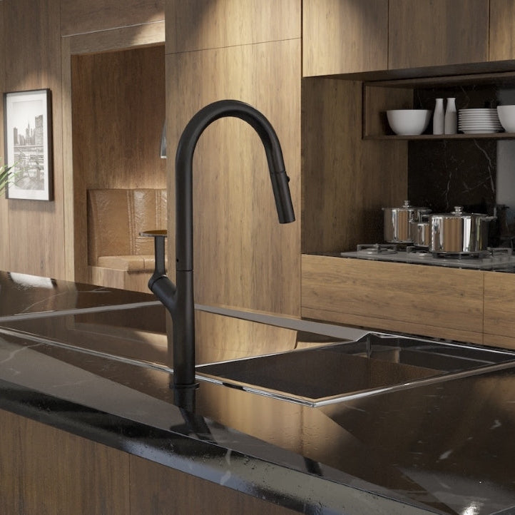 LINSOL TISH PULL-OUT SINK MIXER 463MM MATTE BLACK