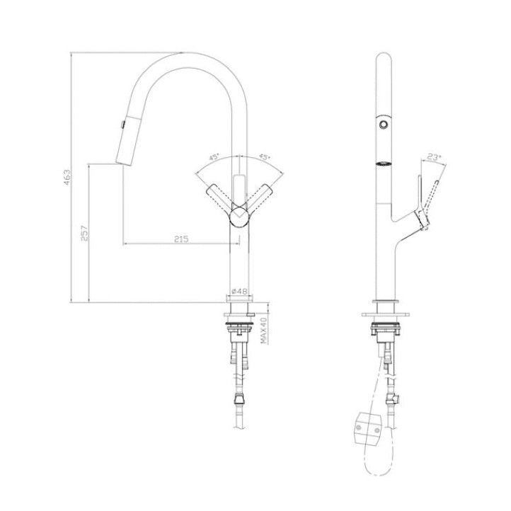 LINSOL TISH PULL-OUT SINK MIXER 463MM MATTE BLACK