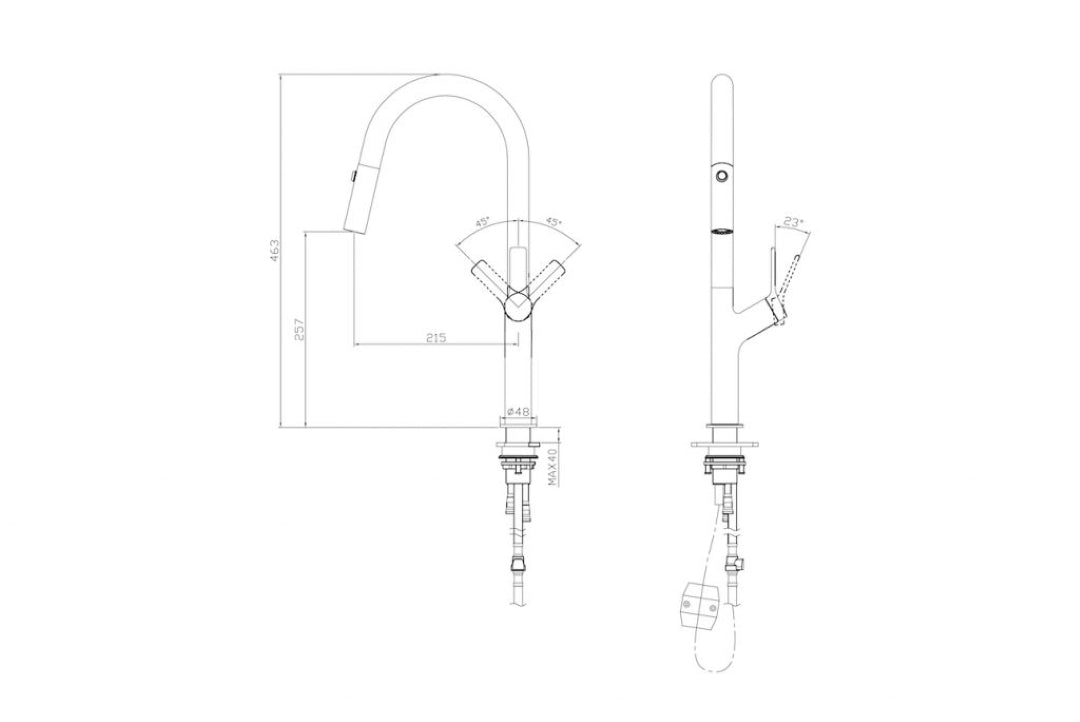 LINSOL TISH PULL-OUT SINK MIXER 463MM BRUSHED STAINLESS
