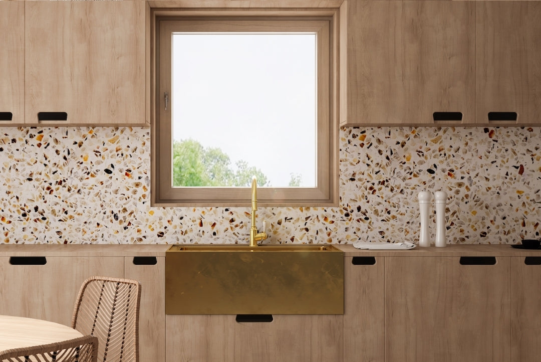 LINSOL TOMMY PULL DOWN SINK MIXER 430MM BRUSHED BRASS AND WHITE