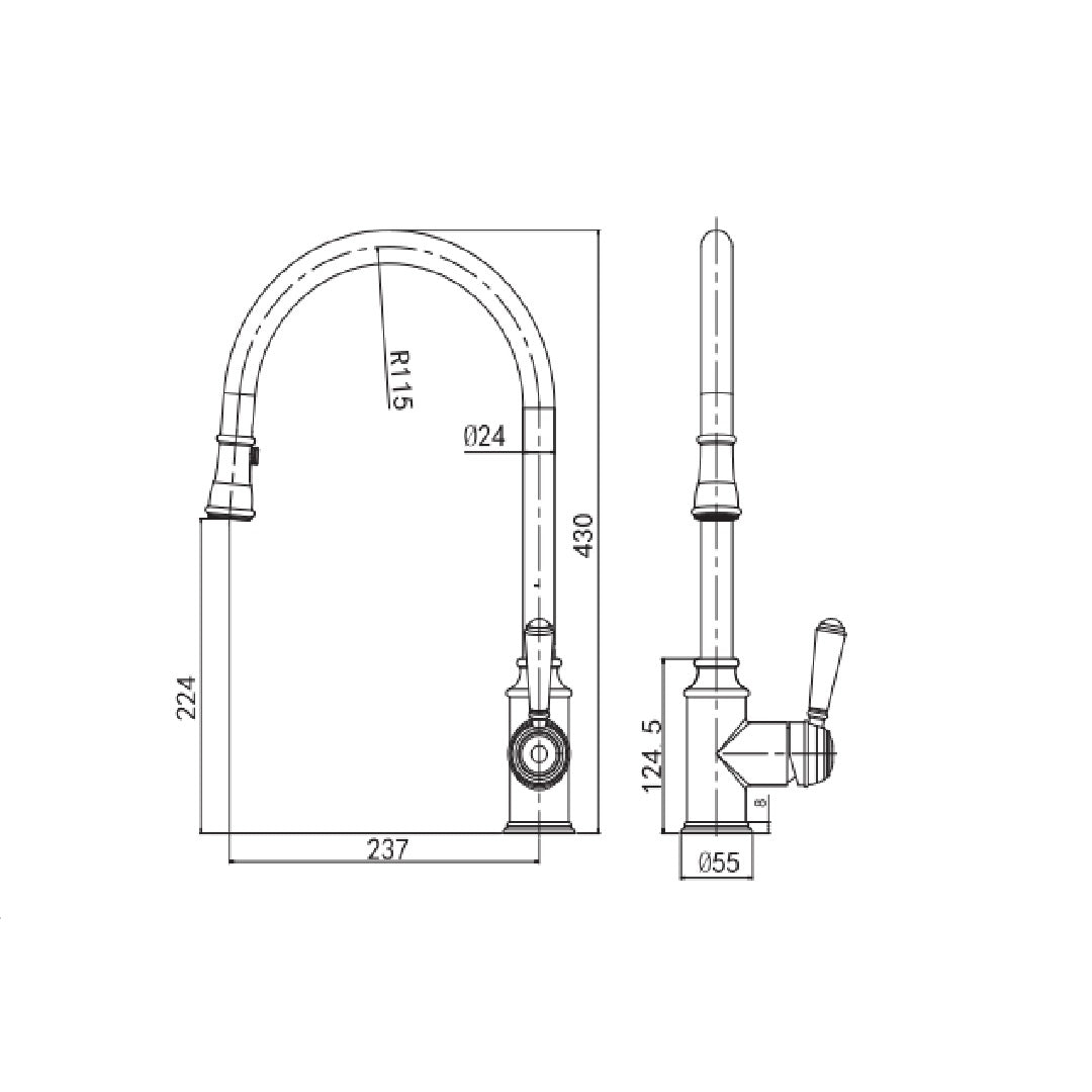 LINSOL TOMMY PULL DOWN SINK MIXER 430MM BRUSHED BRASS AND WHITE