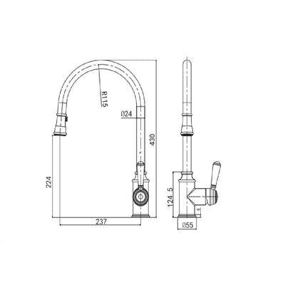 LINSOL TOMMY PULL DOWN SINK MIXER 430MM CHROME AND WHITE