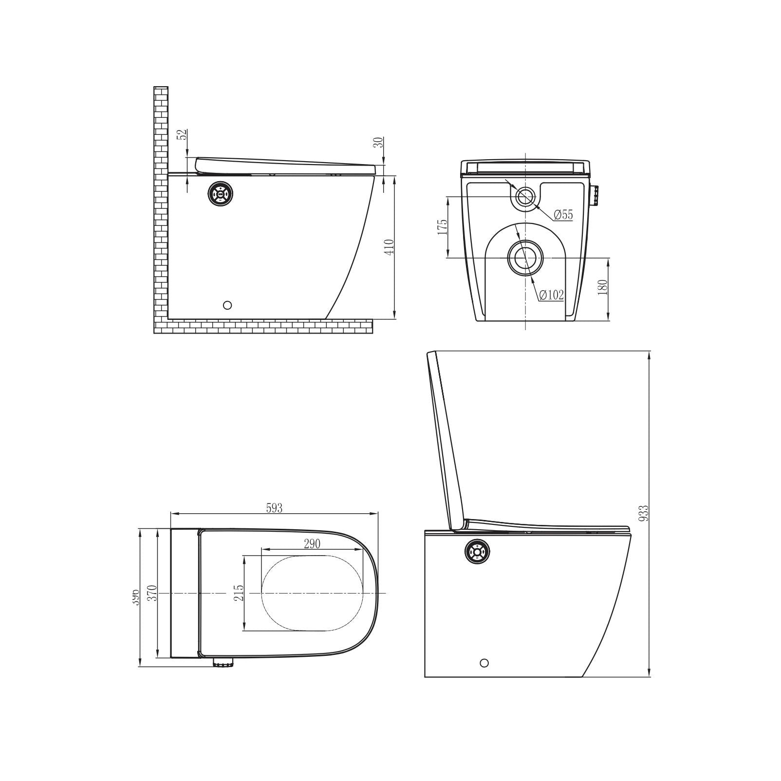 GALLARIA LENZA COMFORT RIMLESS WALL FACE PAN AND REMOTE BIDET PACKAGE GLOSS WHITE