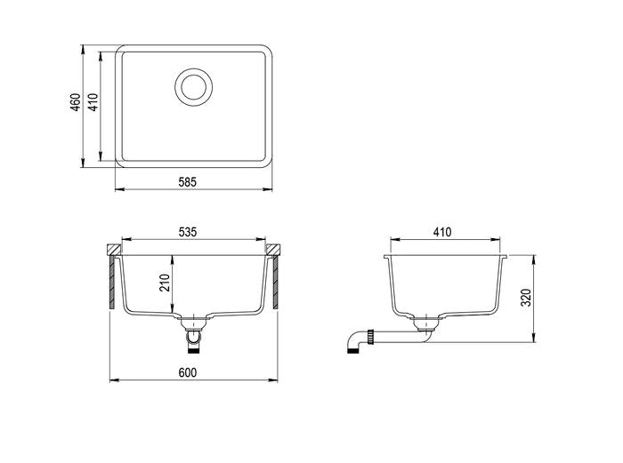 INSPIRE GRANITE KITCHEN SINK WHITE 585MM