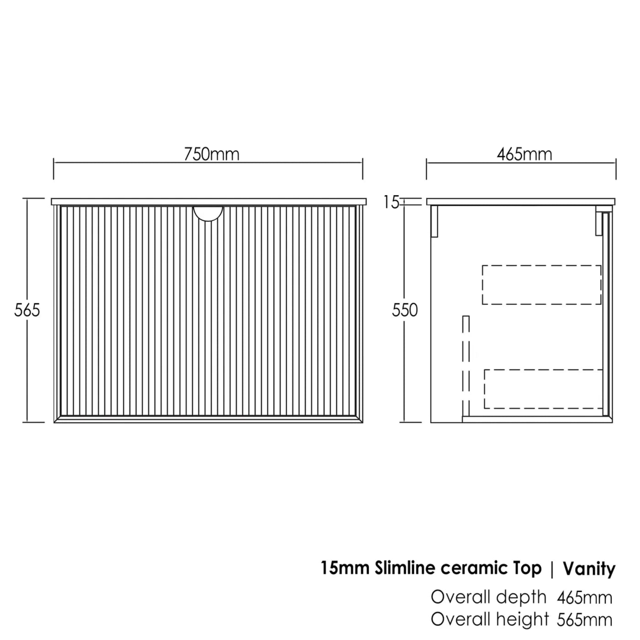 OTTI MARLO MATTE BLACK 750MM SINGLE BOWL WALL HUNG VANITY