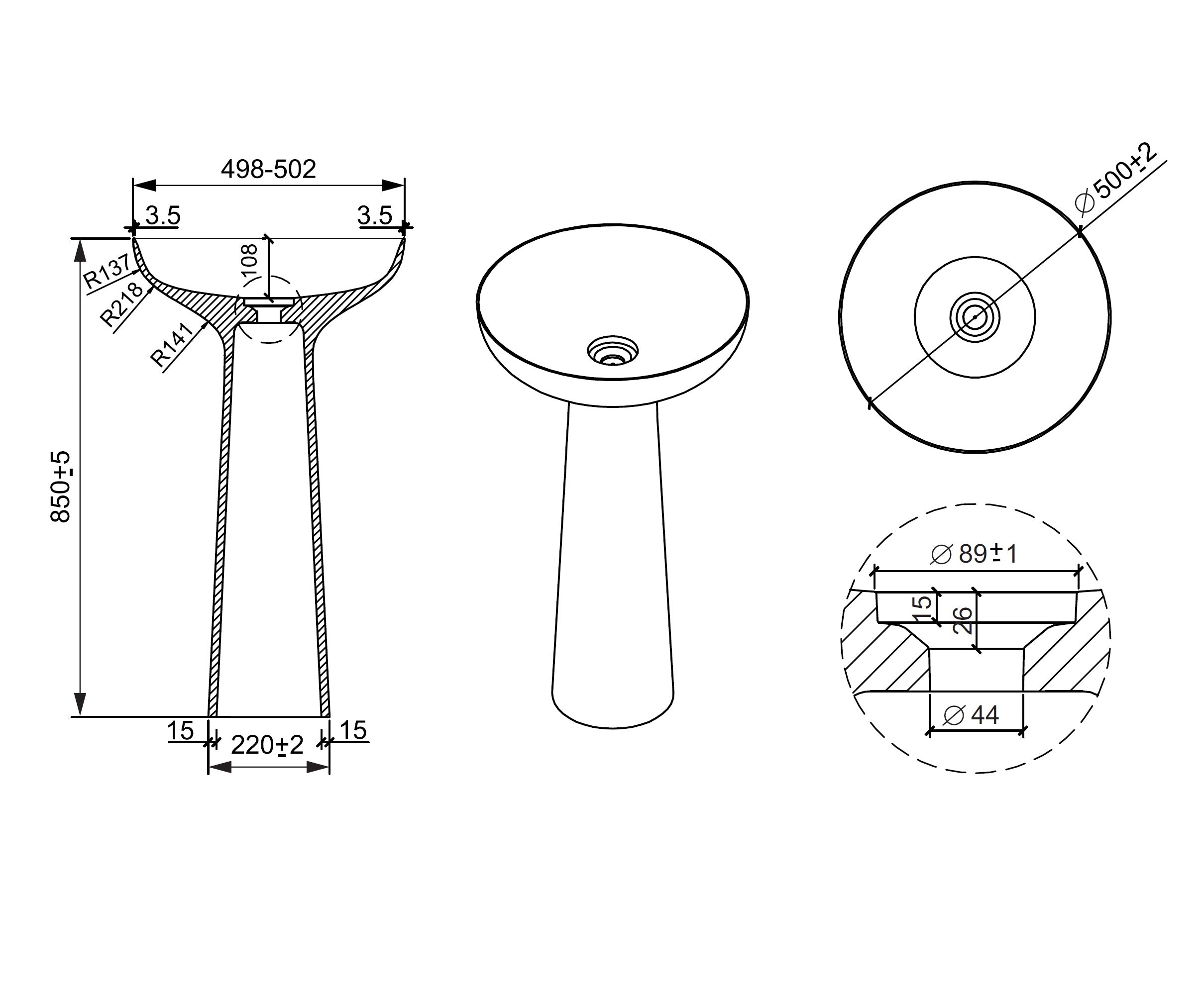 BELBAGNO MARCELLO FREESTANDING PEDESTAL BASIN MATTE WHITE 500MM X 850MM