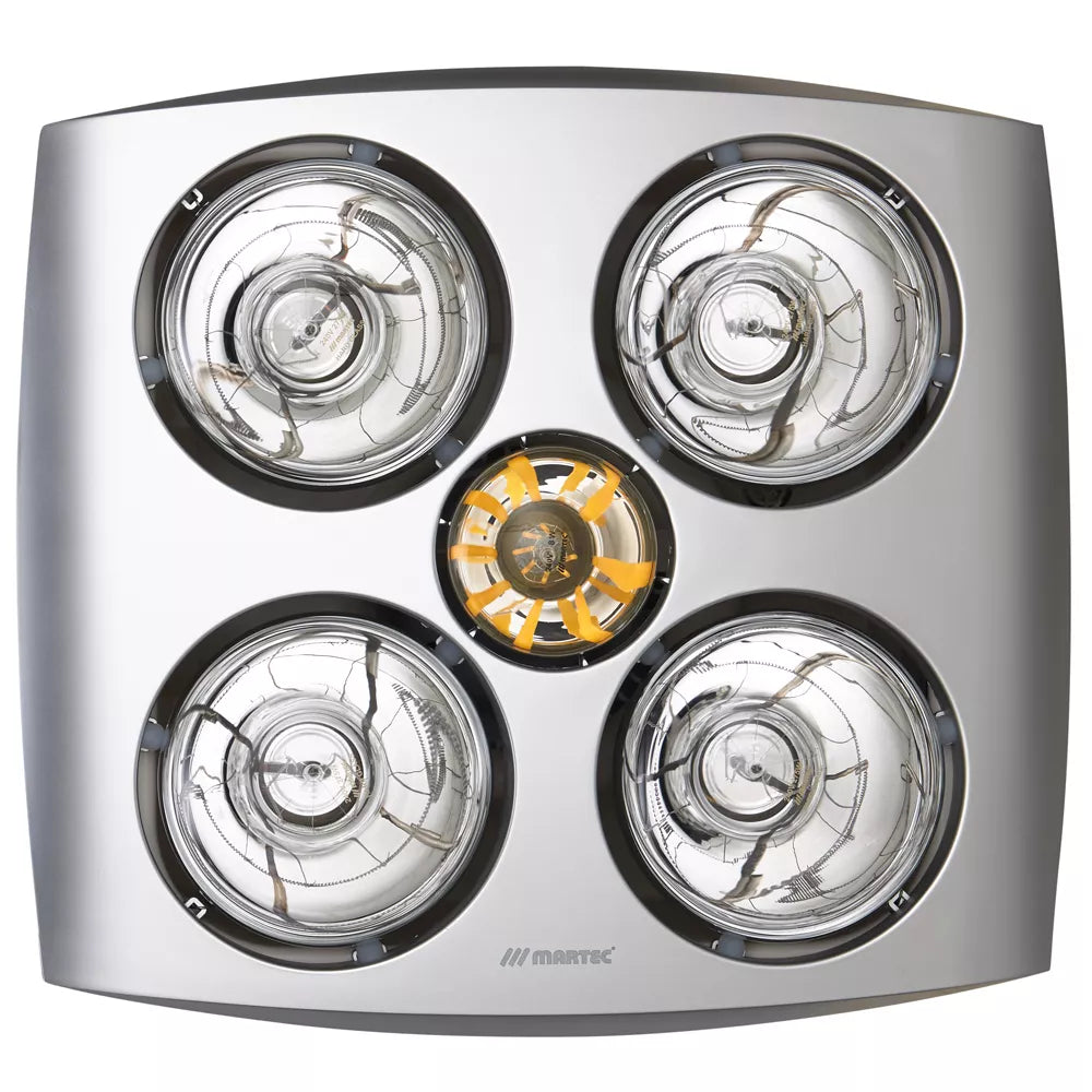 MARTEC CONTOUR 4 3-IN-1 BATHROOM HEATER WITH 4 HEAT LAMPS, EXHAUST FAN AND 8W LED LIGHT SILVER