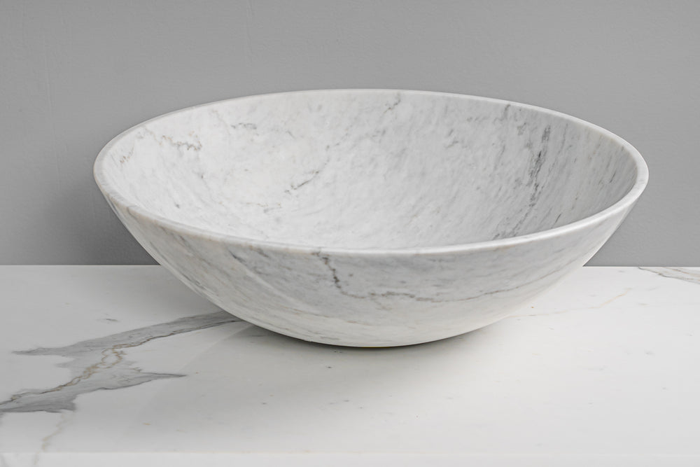 GALLARIA ADALA ROUND ABOVE COUNTER STONE BASIN BIANCO CARRARA 430MM