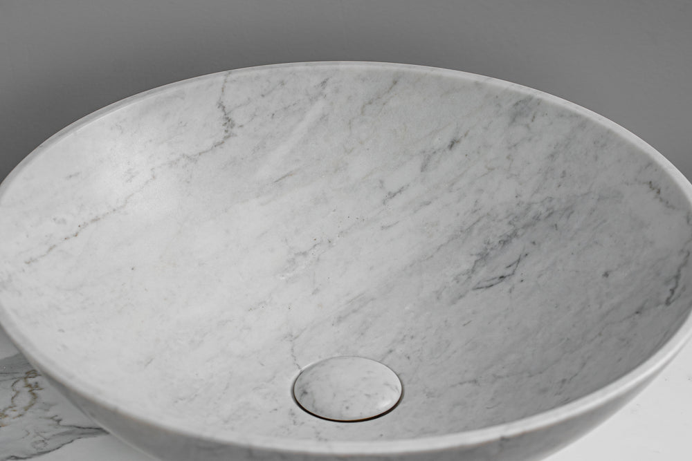 GALLARIA ADALA ROUND ABOVE COUNTER STONE BASIN BIANCO CARRARA 430MM
