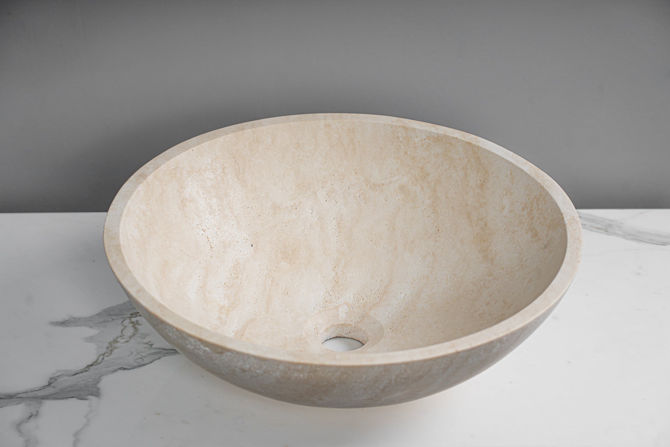 GALLARIA CETTI ROUND ABOVE COUNTER STONE BASIN ULTRA WHITE TRAVERTINE 430MM