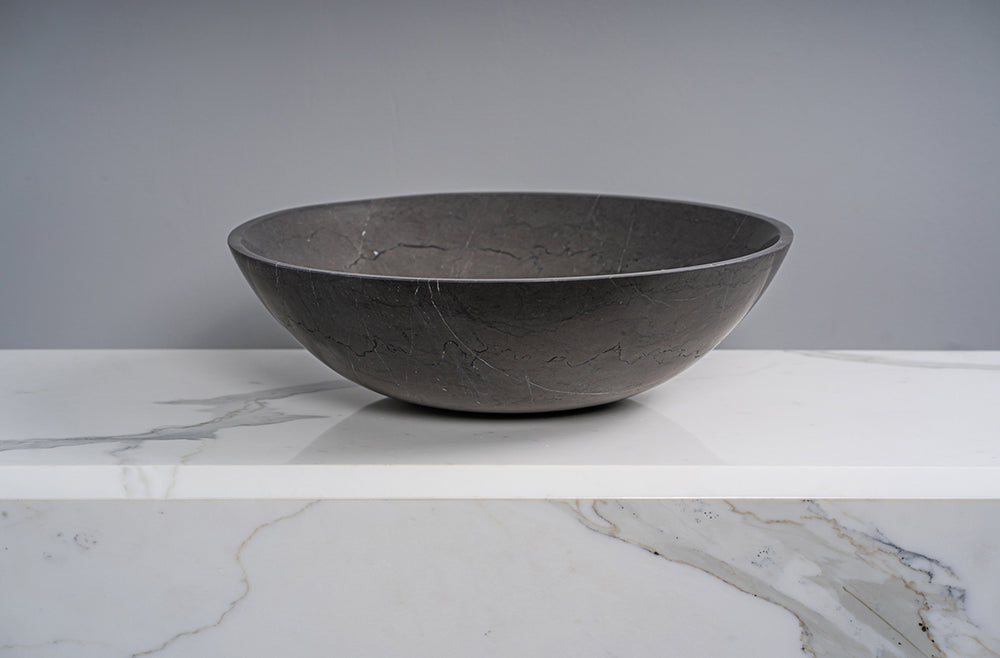 GALLARIA AMATE ROUND ABOVE COUNTER STONE BASIN PIETRA GREY 430MM