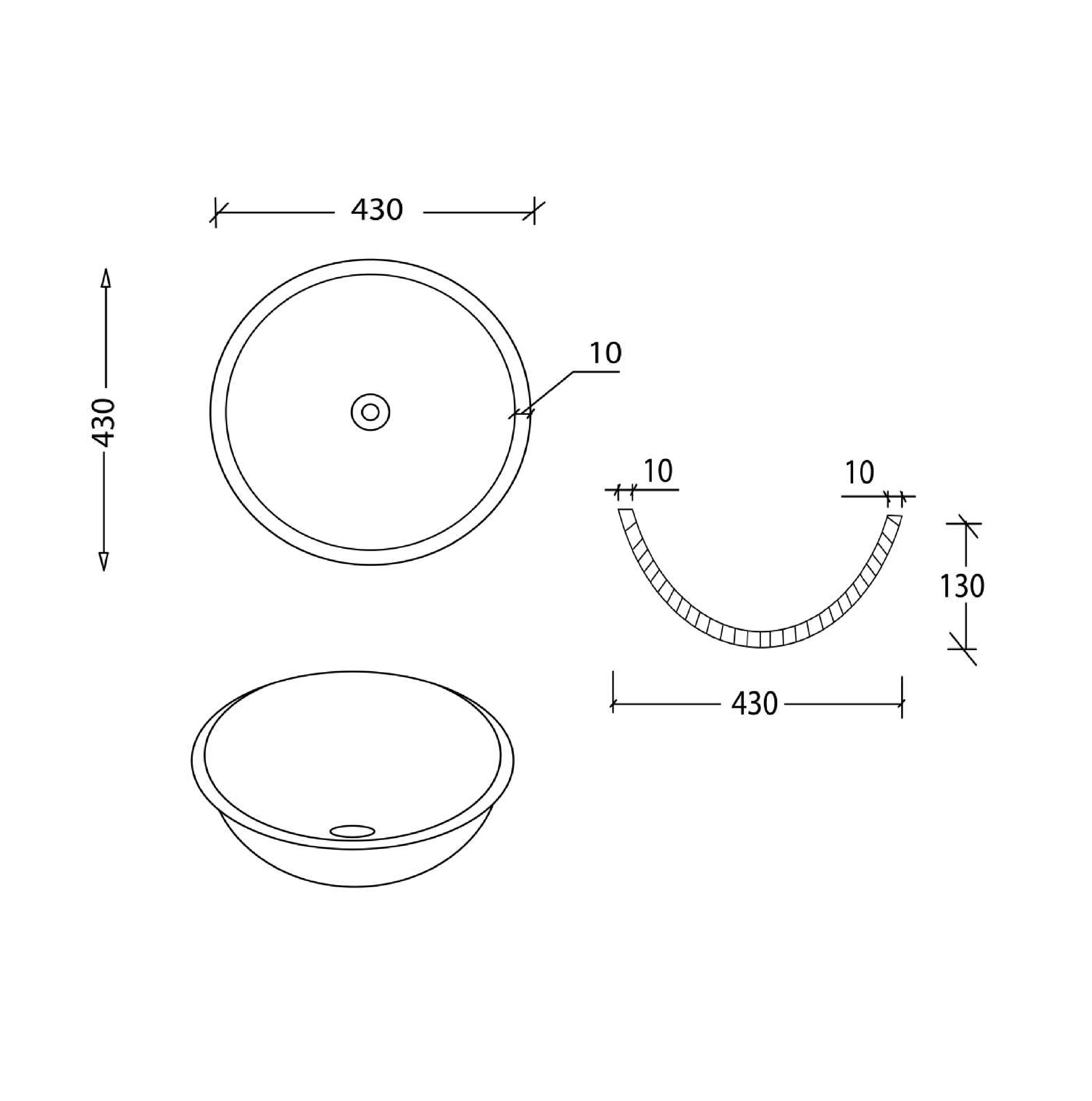 GALLARIA AMATE ROUND ABOVE COUNTER STONE BASIN PIETRA GREY 430MM