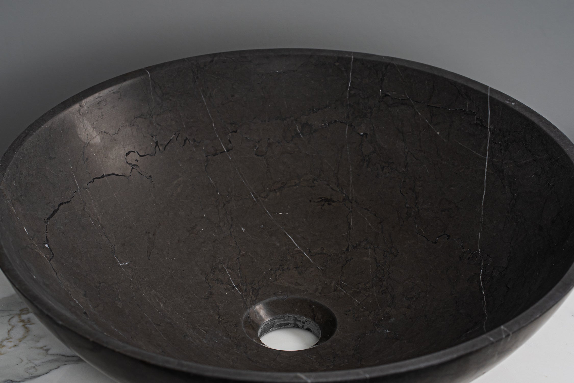 GALLARIA AMATE ROUND ABOVE COUNTER STONE BASIN PIETRA GREY 430MM
