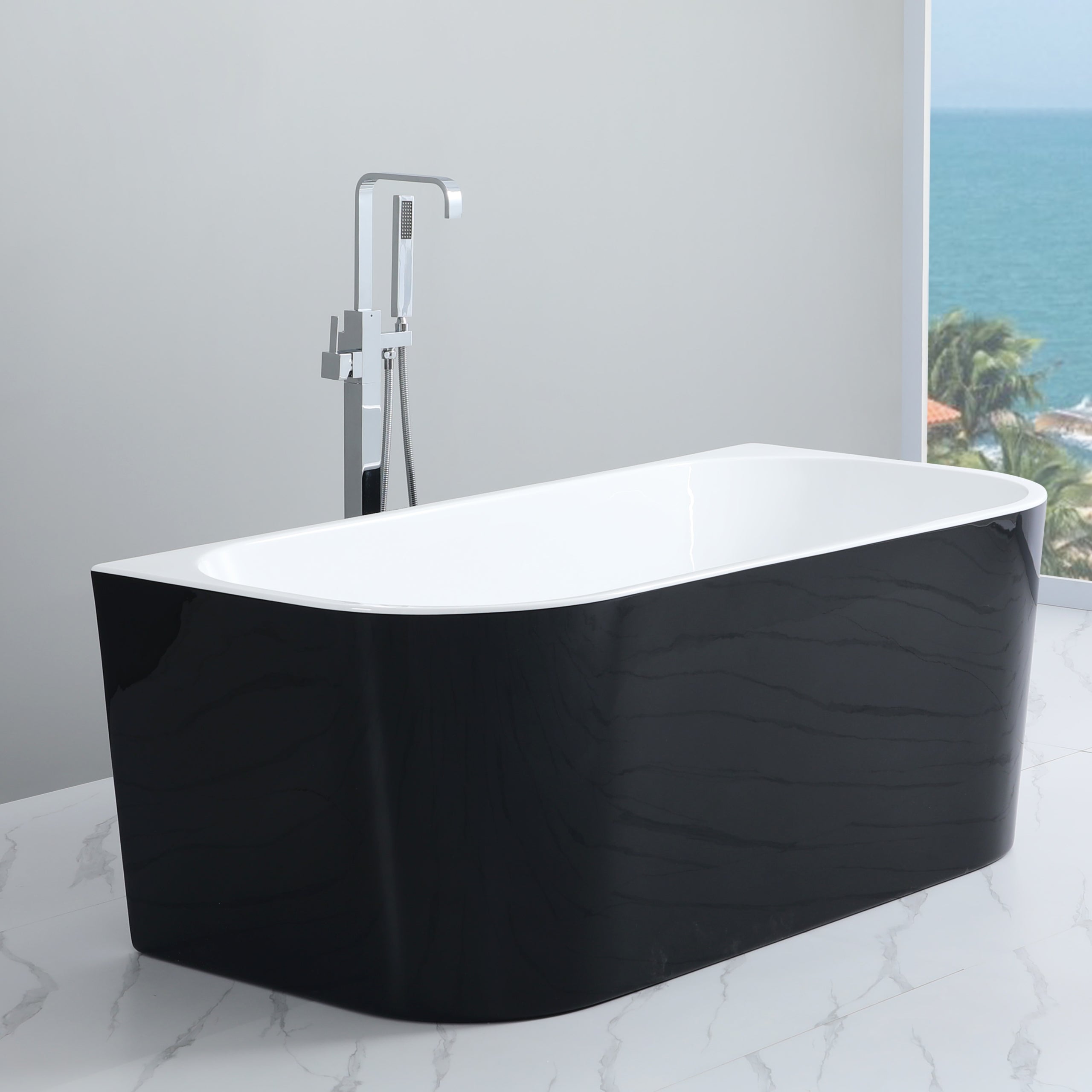 POSEIDON ELIVIA BACK TO WALL BATHTUB MATTE BLACK AND MATTE WHITE (AVAILABLE IN 1400MM, 1500MM AND 1700MM)
