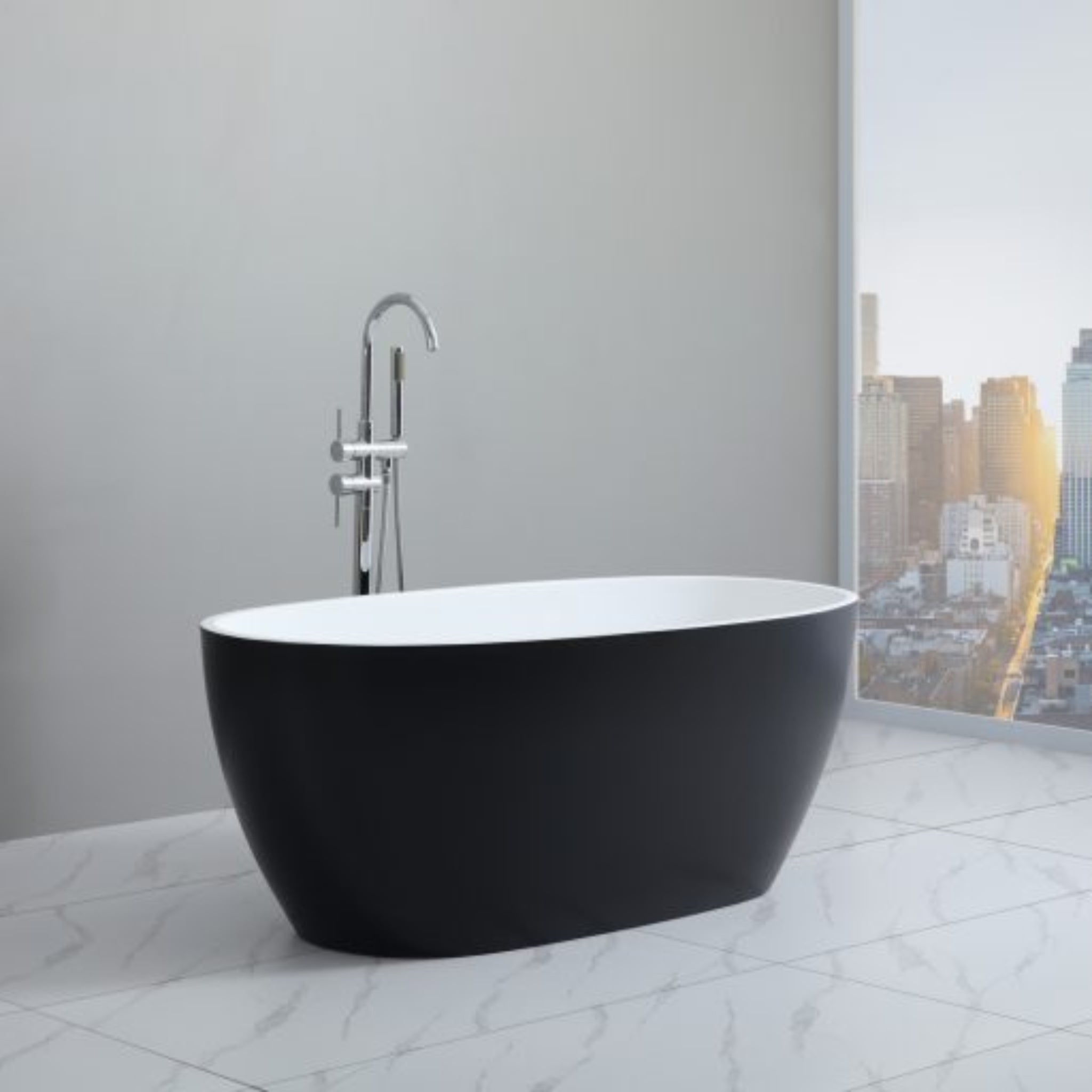 POSEIDON STELLA FREE STANDING BATHTUB MATTE BLACK AND MATTE WHITE 1700MM