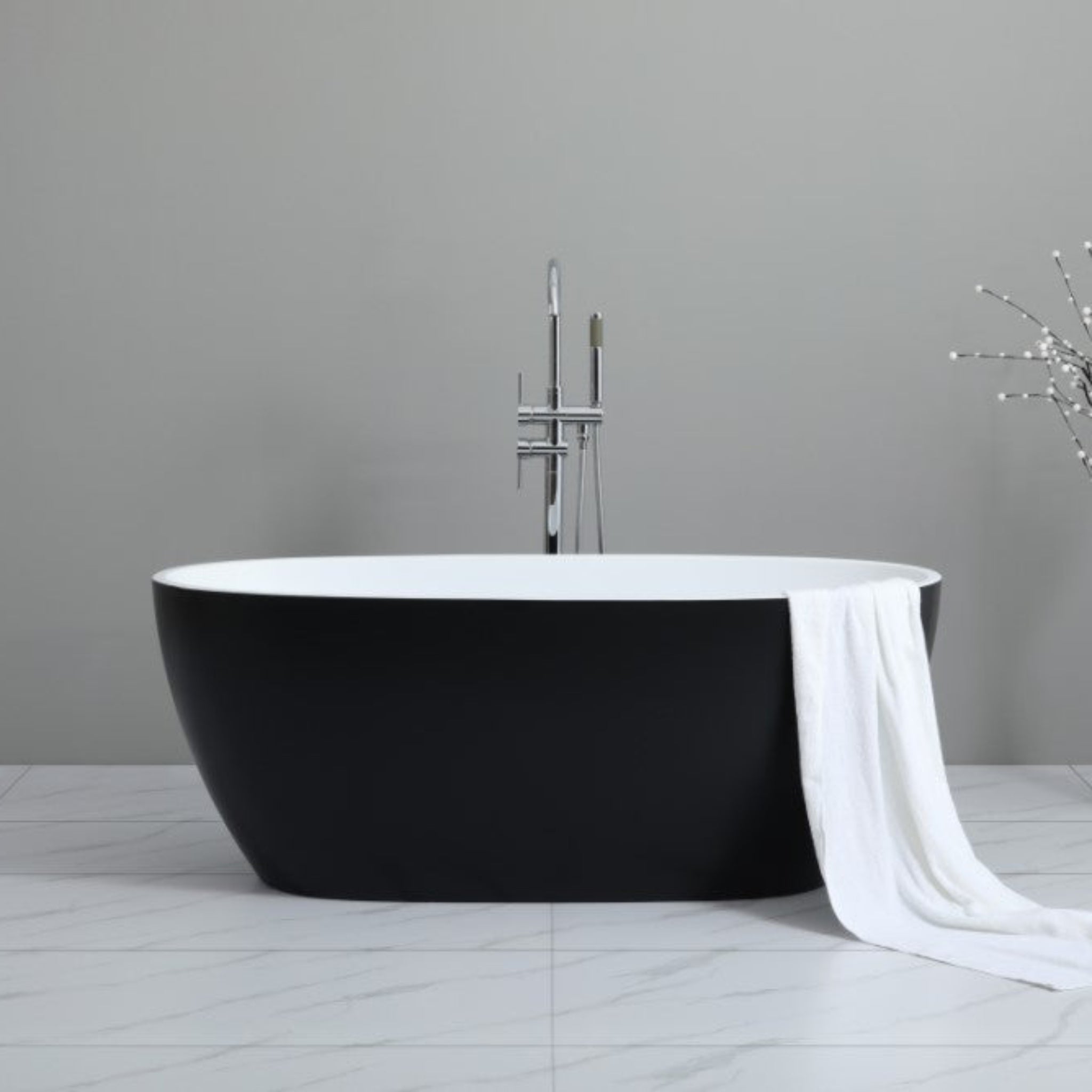 POSEIDON STELLA FREE STANDING BATHTUB MATTE BLACK AND MATTE WHITE 1700MM