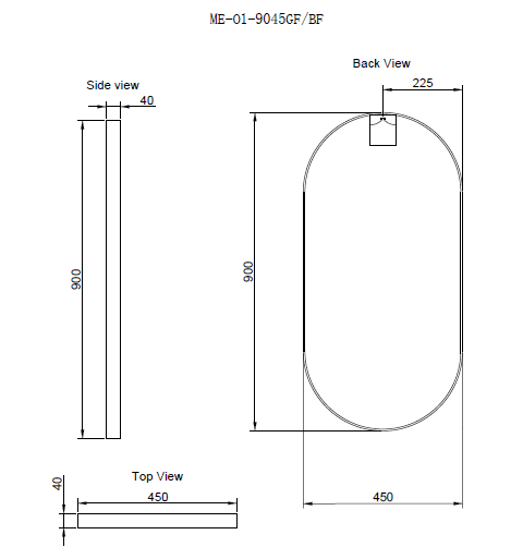 RIVA FRAMED OVAL MIRROR WALL MOUNTED BLACK 450X900MM