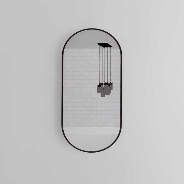 RIVA FRAMED OVAL MIRROR WALL MOUNTED BLACK 450X900MM