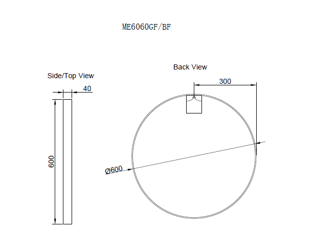 RIVA FRAMED ROUND MIRROR WALL MOUNTED BLACK 600X600MM