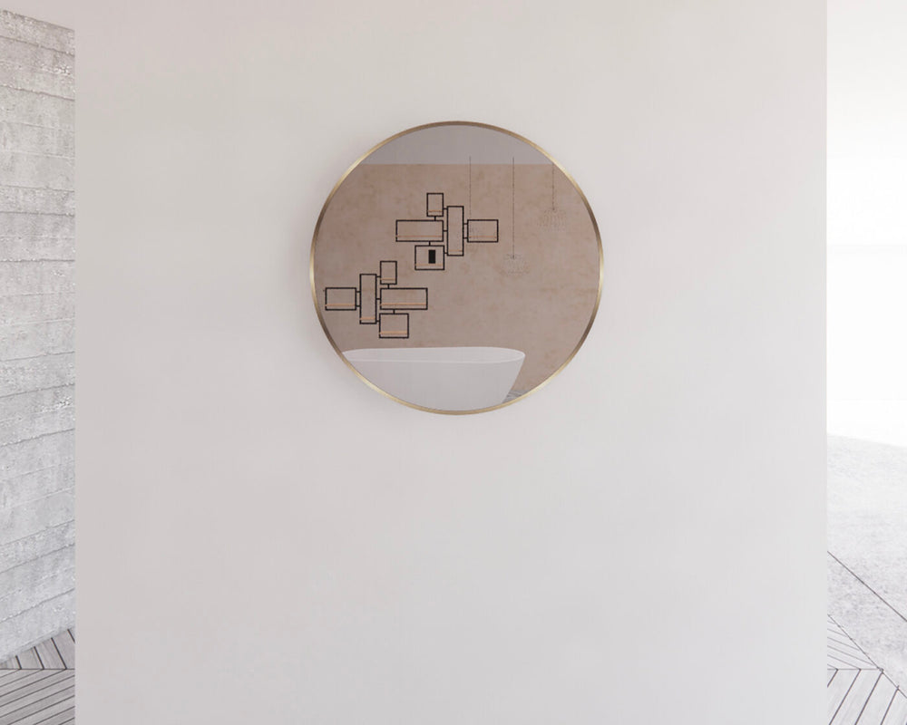 RIVA FRAMED ROUND MIRROR WALL MOUNTED GOLD 600X600MM
