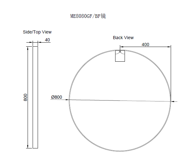 RIVA FRAMED ROUND MIRROR WALL MOUNTED BLACK 800X800MM