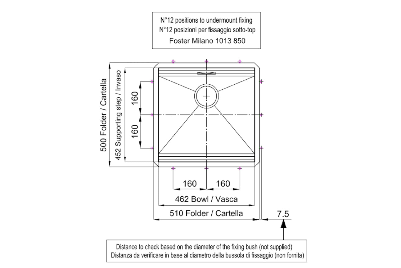 LINSOL FOSTER MILANO 37L SINGLE BOWL SINK BRUSHED STAINLESS 500MM