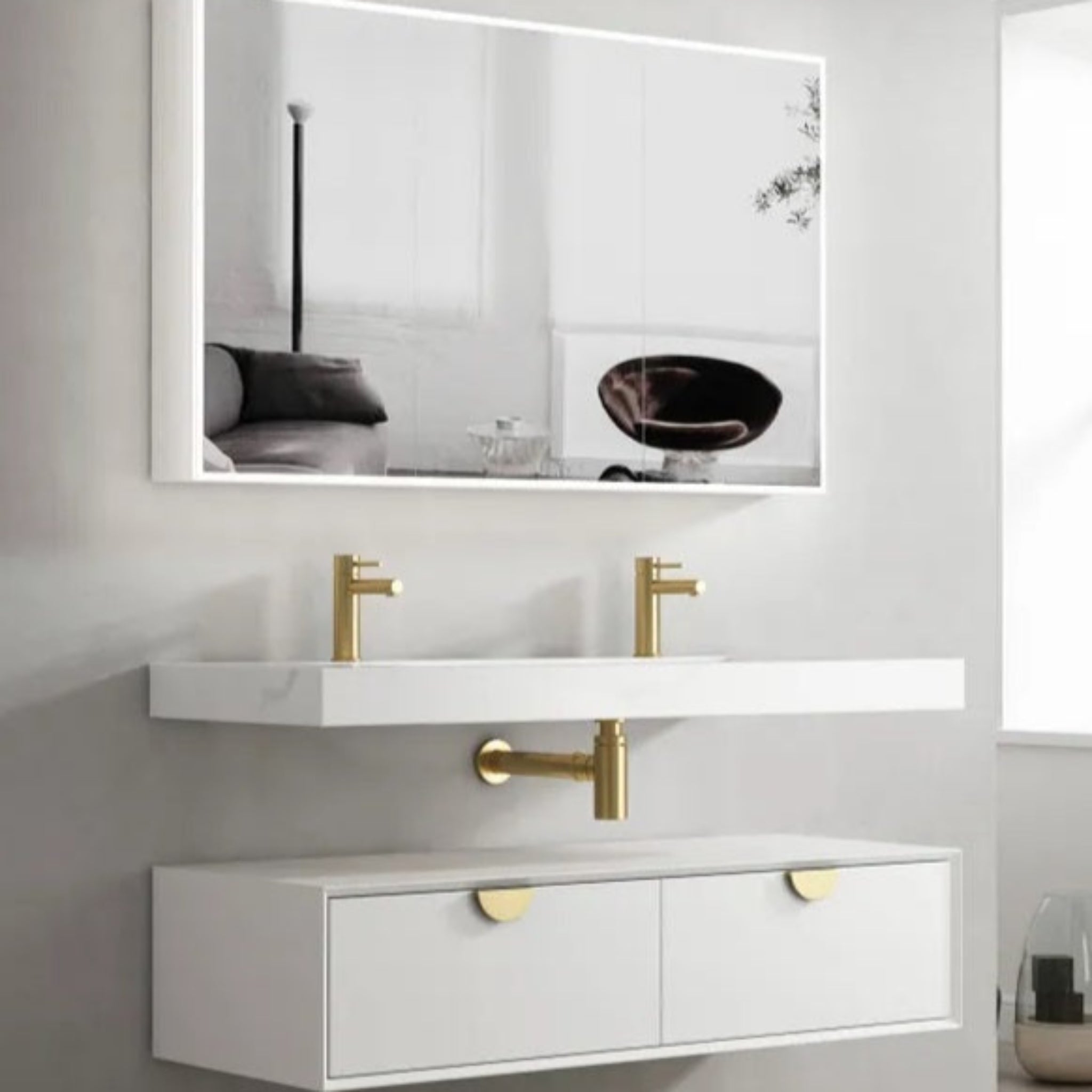 OTTI MOONLIGHT WHITE 1200MM DOUBLE BOWL WALL HUNG CABINET AND BASIN