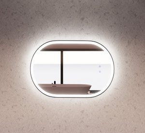 RIVA O1 FRAMED OVAL LED MIRROR 3 COLOUR LIGHTS BLACK 600X900MM