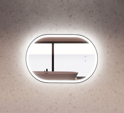 RIVA O1 FRAMED OVAL LED MIRROR 3 COLOUR LIGHTS BLACK 600X900MM