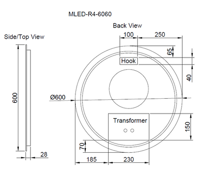 RIVA R4 FRAMELESS BACKLIT ROUND LED MIRROR 3 COLOUR LIGHTS 600X600MM
