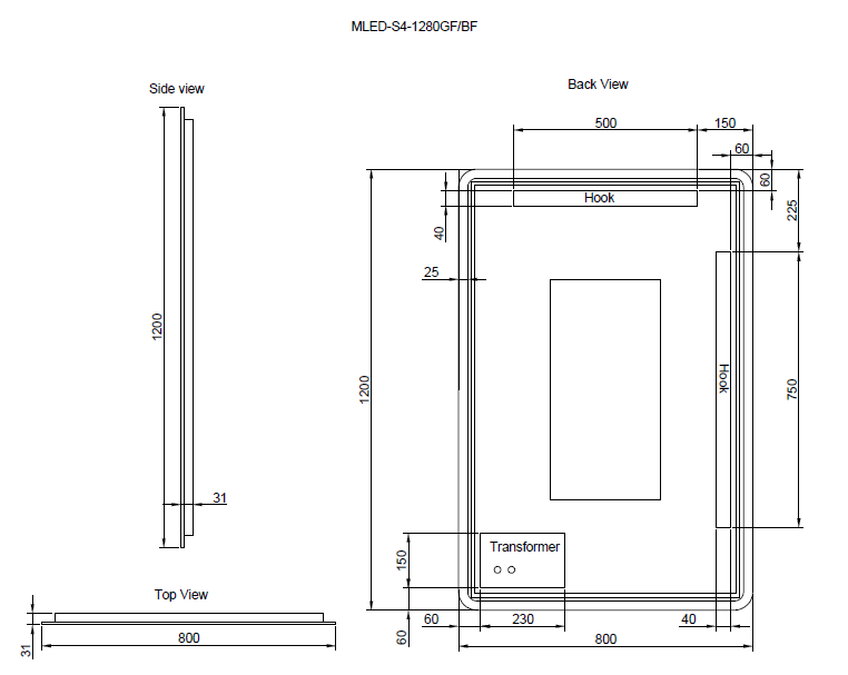 RIVA S4 FRAMED RECTANGLE LED MIRROR 3 COLOUR LIGHTS GOLD 800X1200MM