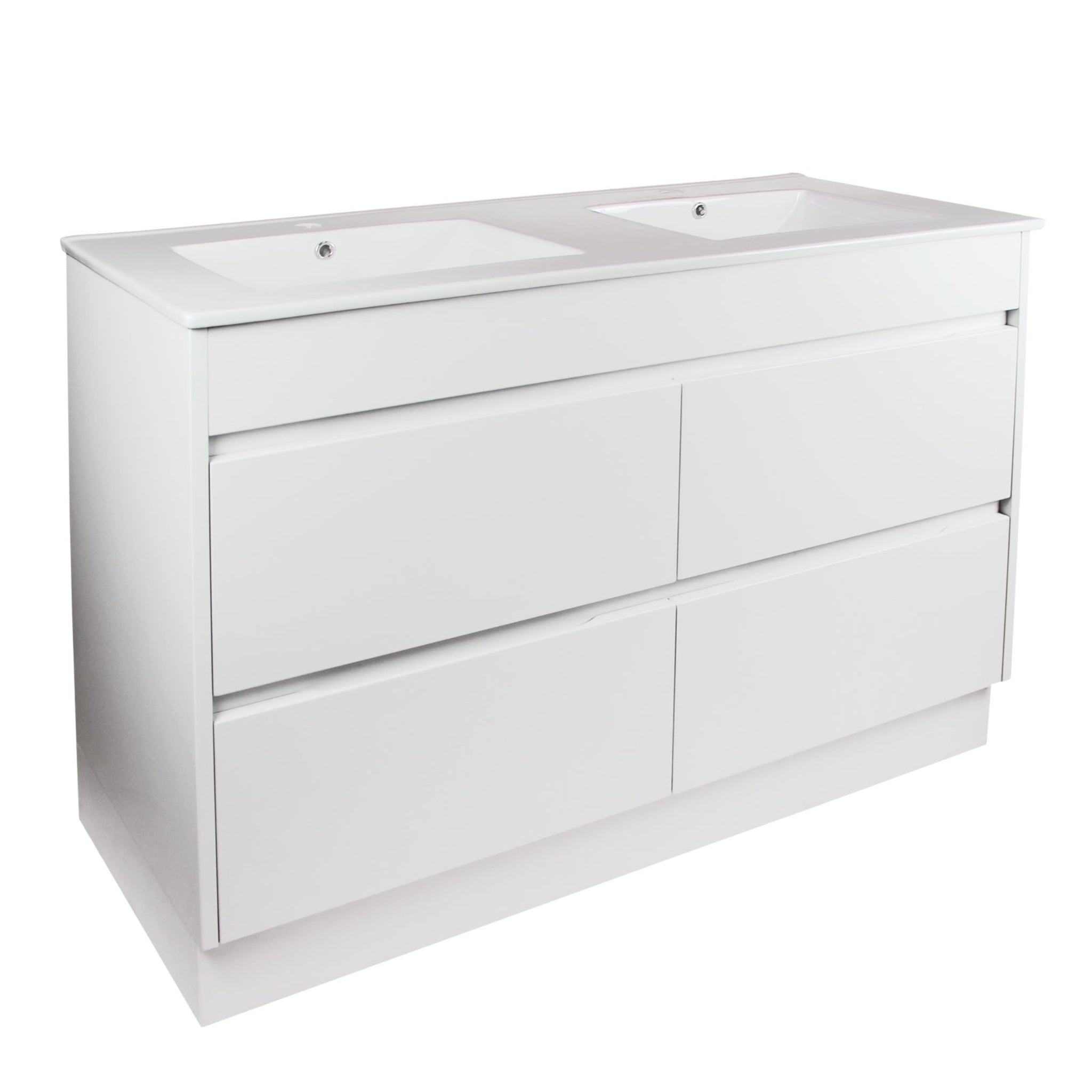 POSEIDON QUBIST MATTE WHITE 1200MM DOUBLE BOWL FREE STANDING VANITY
