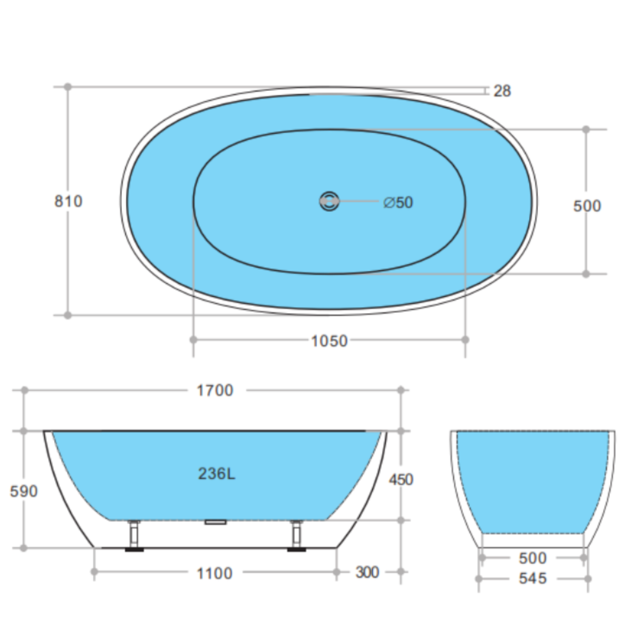 POSEIDON STELLA FREE STANDING BATHTUB MATTE WHITE (AVAILABLE IN 1500MM AND 1700MM)