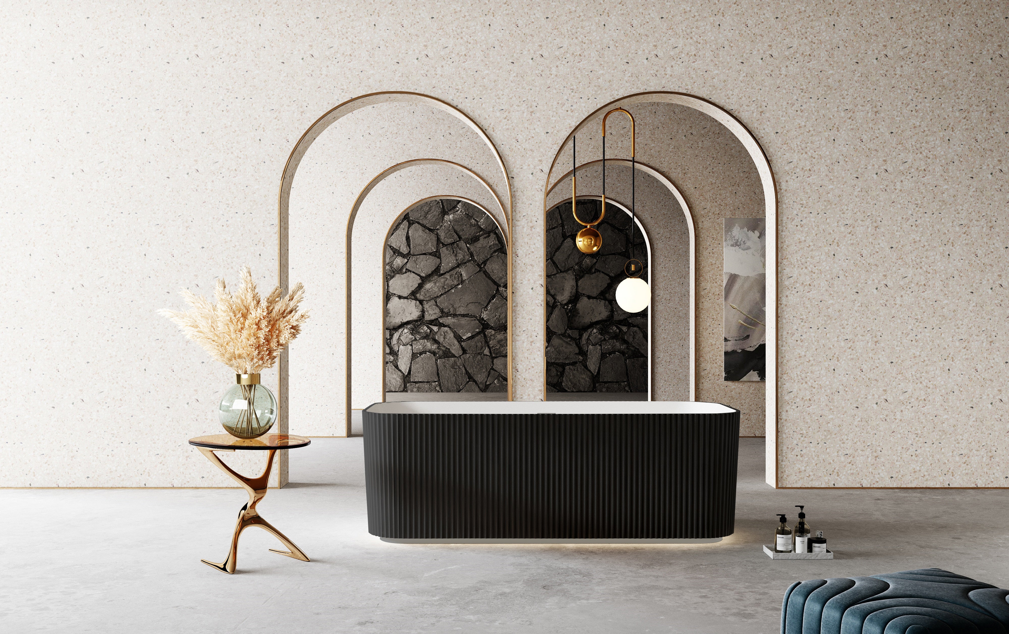 RIVA MILANO V-GROOVE FREESTANDING BATHTUB MATTE WHITE AND BLACK (AVAILABLE IN 1500MM AND 1700MM)