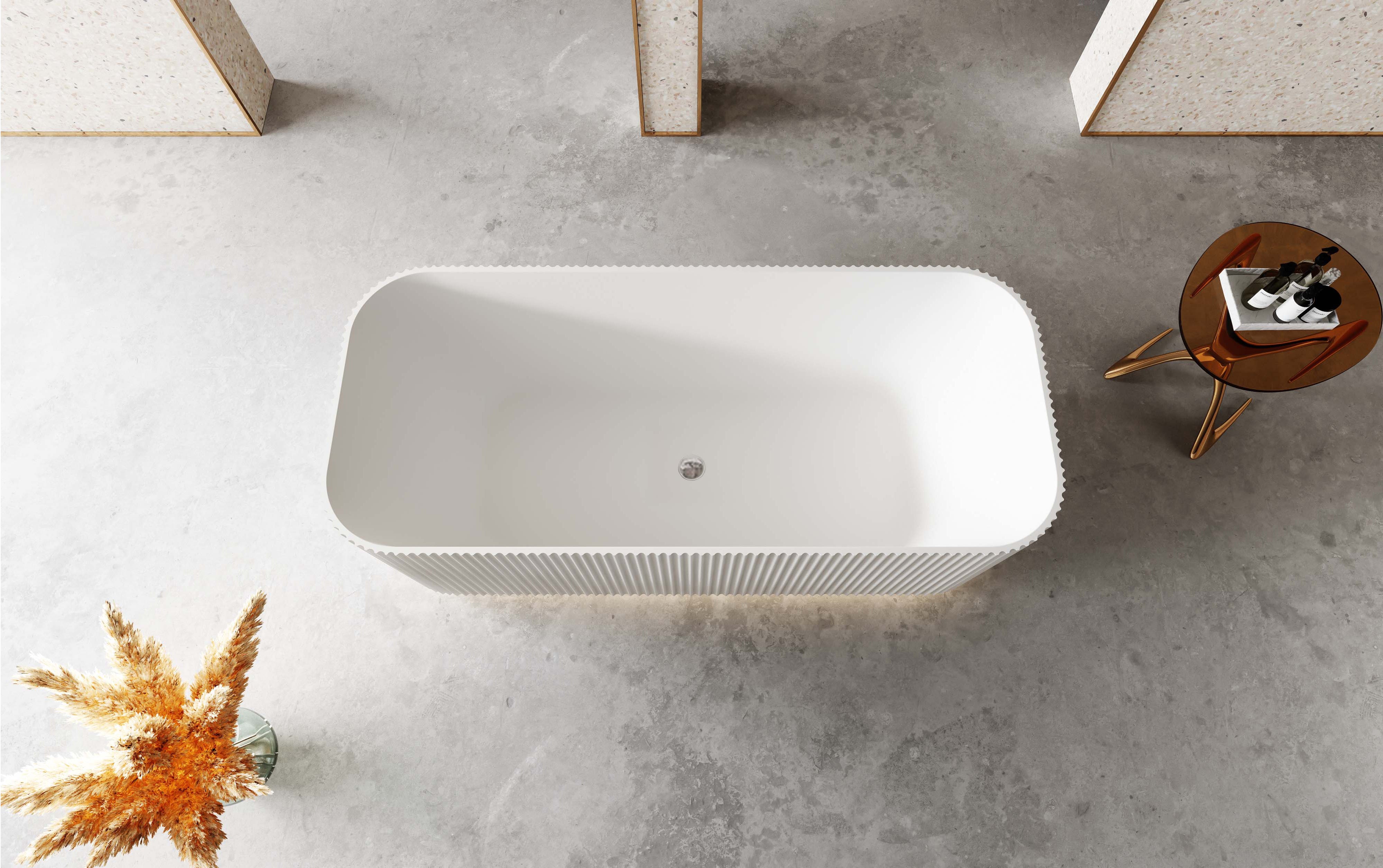 RIVA MILANO V-GROOVE FREE STANDING NON OVERFLOW BATHTUB 1500MM GLOSS WHITE