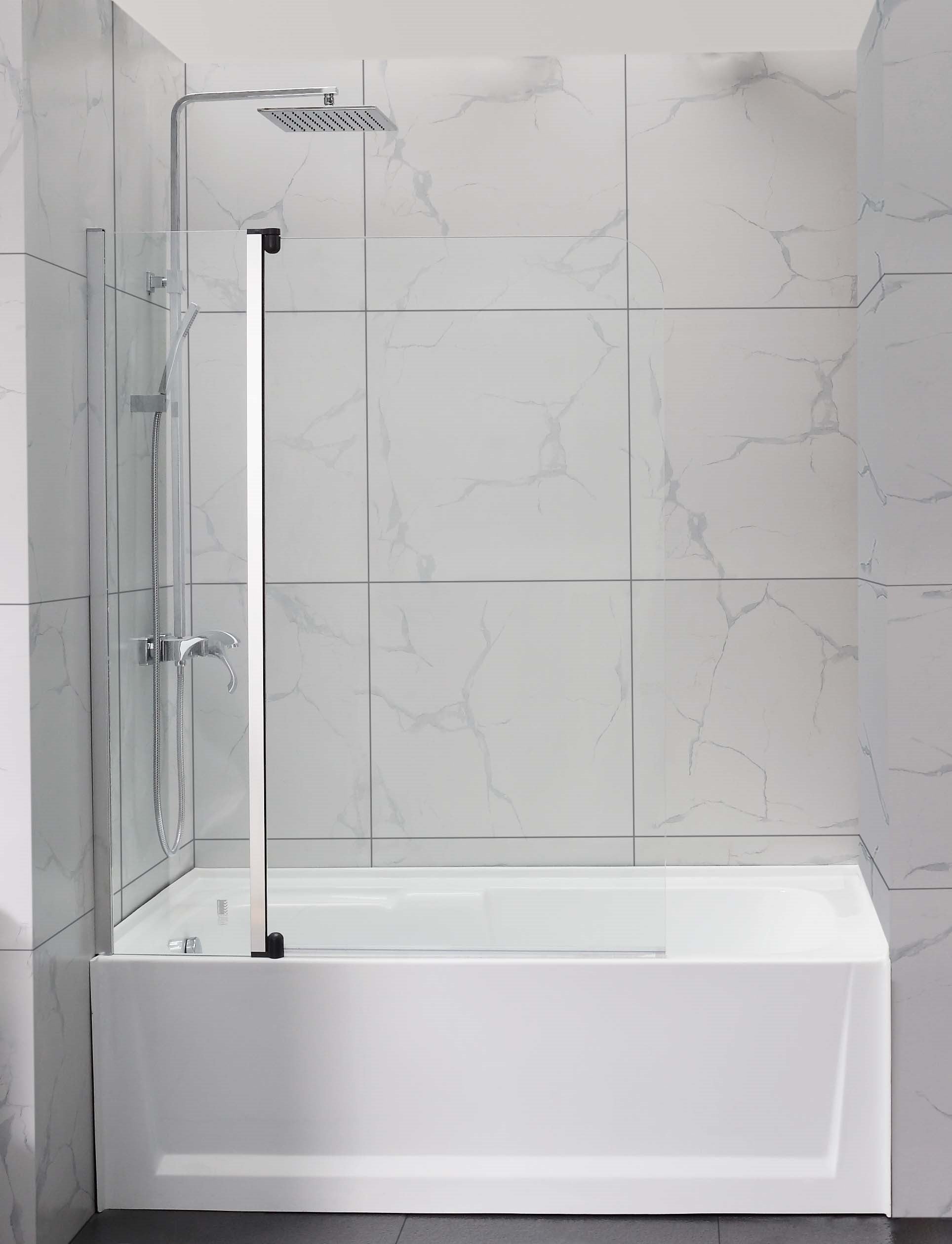 COVEY FRAMELESS DOUBLE SWIVAL PANEL CURVED CORNER BATH SCREEN CHROME