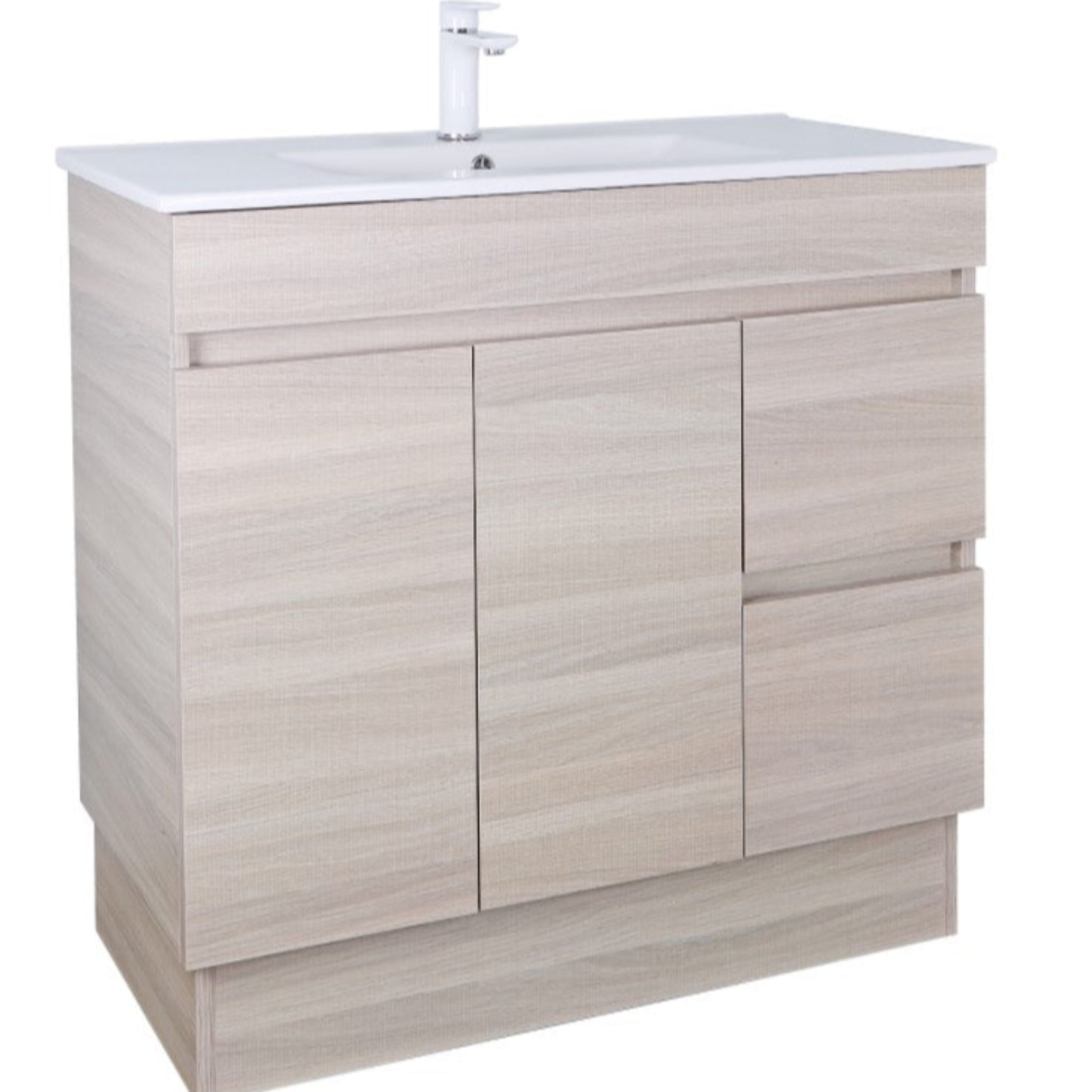 POSEIDON EVIE OAK 900MM SINGLE BOWL FLOOR STANDING VANITY (AVAILABLE IN LEFT HAND DRAWER AND RIGHT HAND DRAWER)