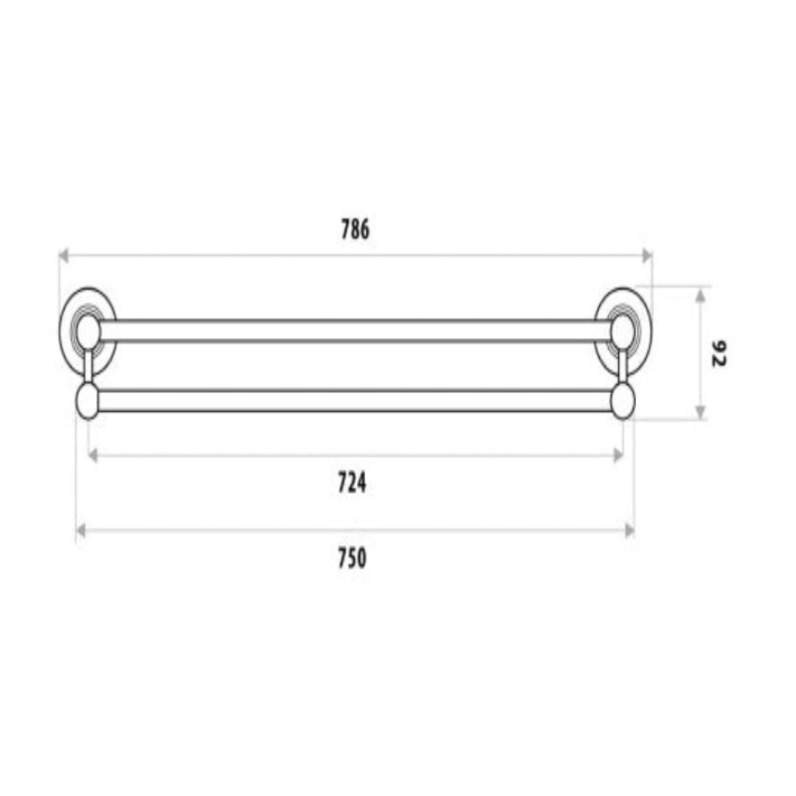 LINKWARE NOOSA DOUBLE NON-HEATED TOWEL RAIL 786MM CHROME