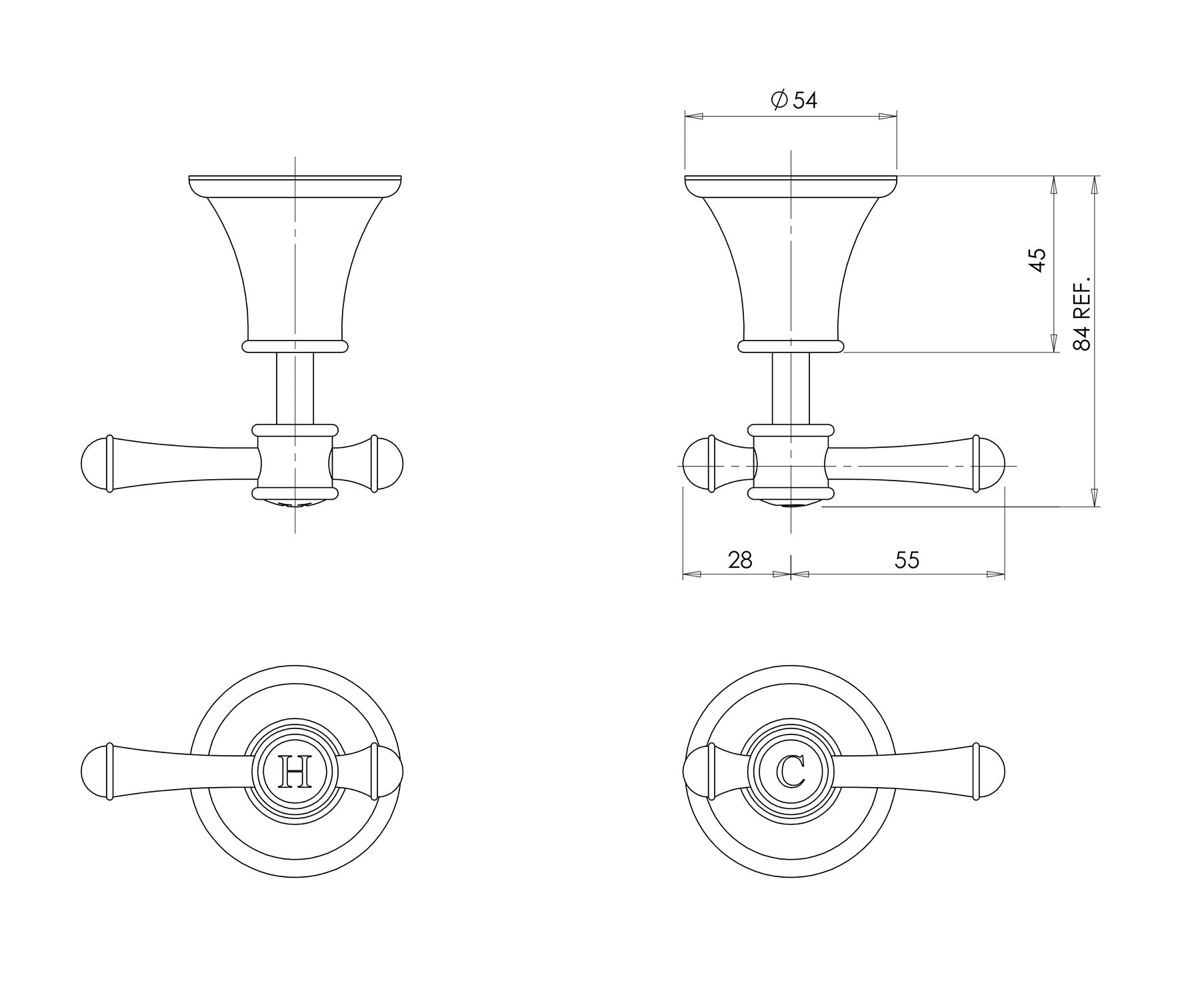 PHOENIX NOSTALGIA LEVER WALL TOP ASSEMBLIES CHROME