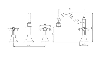 PHOENIX NOSTALGIA LEAD FREE BASIN SET SHEPHERDS CROOK CHROME