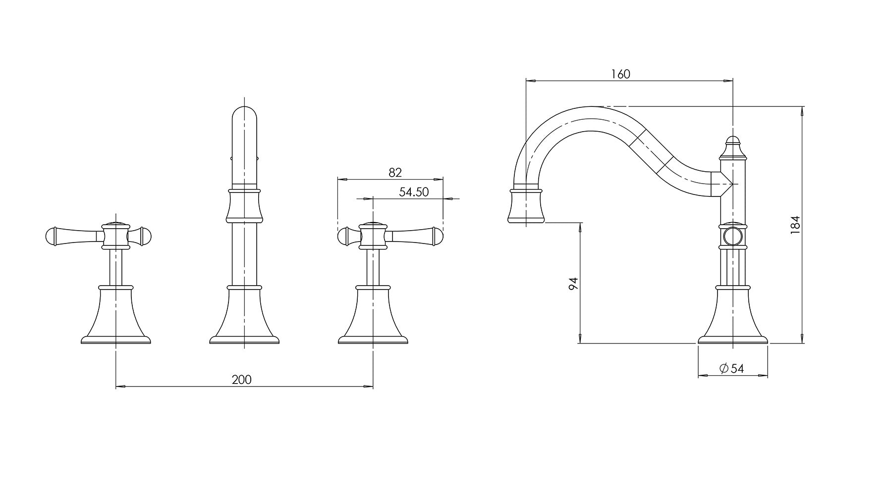 PHOENIX NOSTALGIA LEVER LEAD FREE BASIN SET SHEPHERDS CROOK 184MM BRUSHED NICKEL