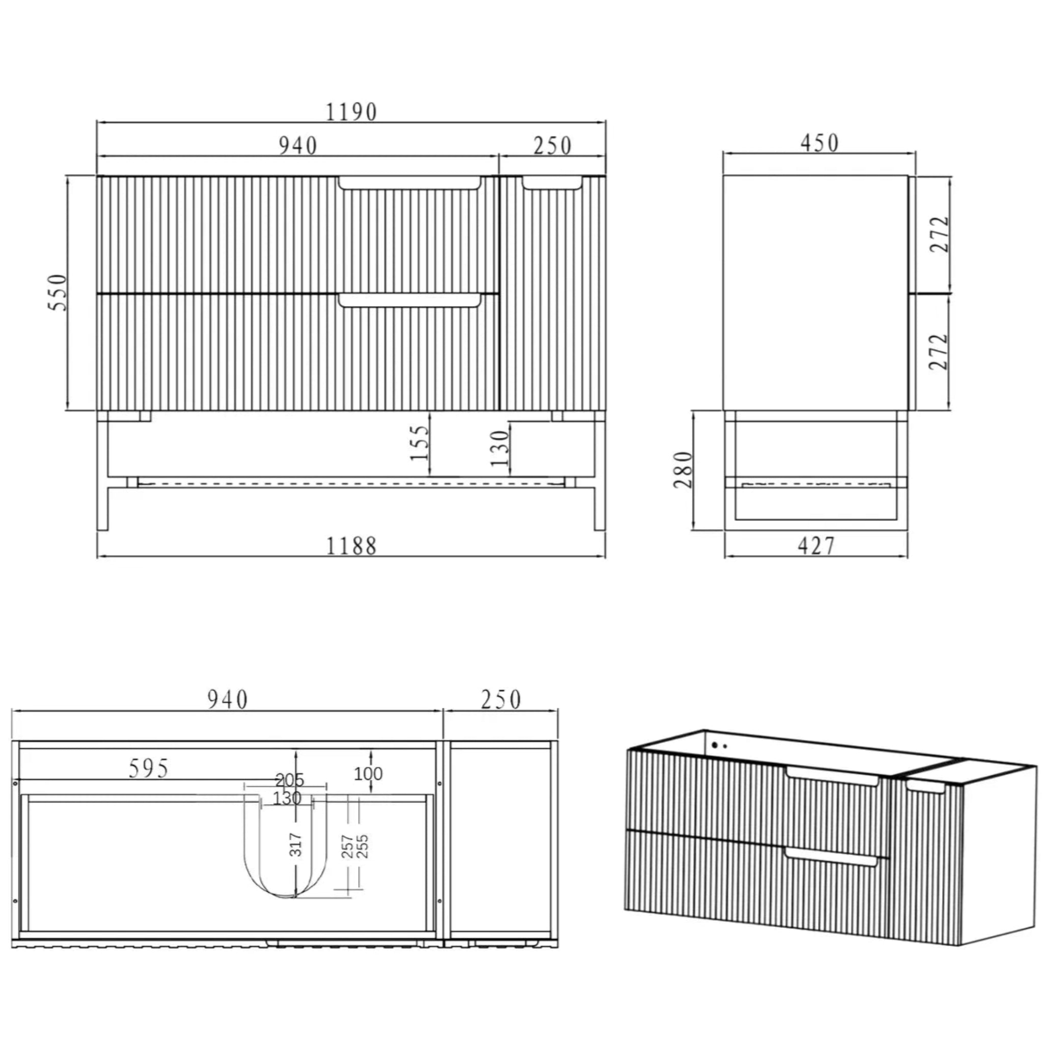 OTTI NOOSA MATTE WHITE 1200MM SINGLE BOWL WALL HUNG VANITY