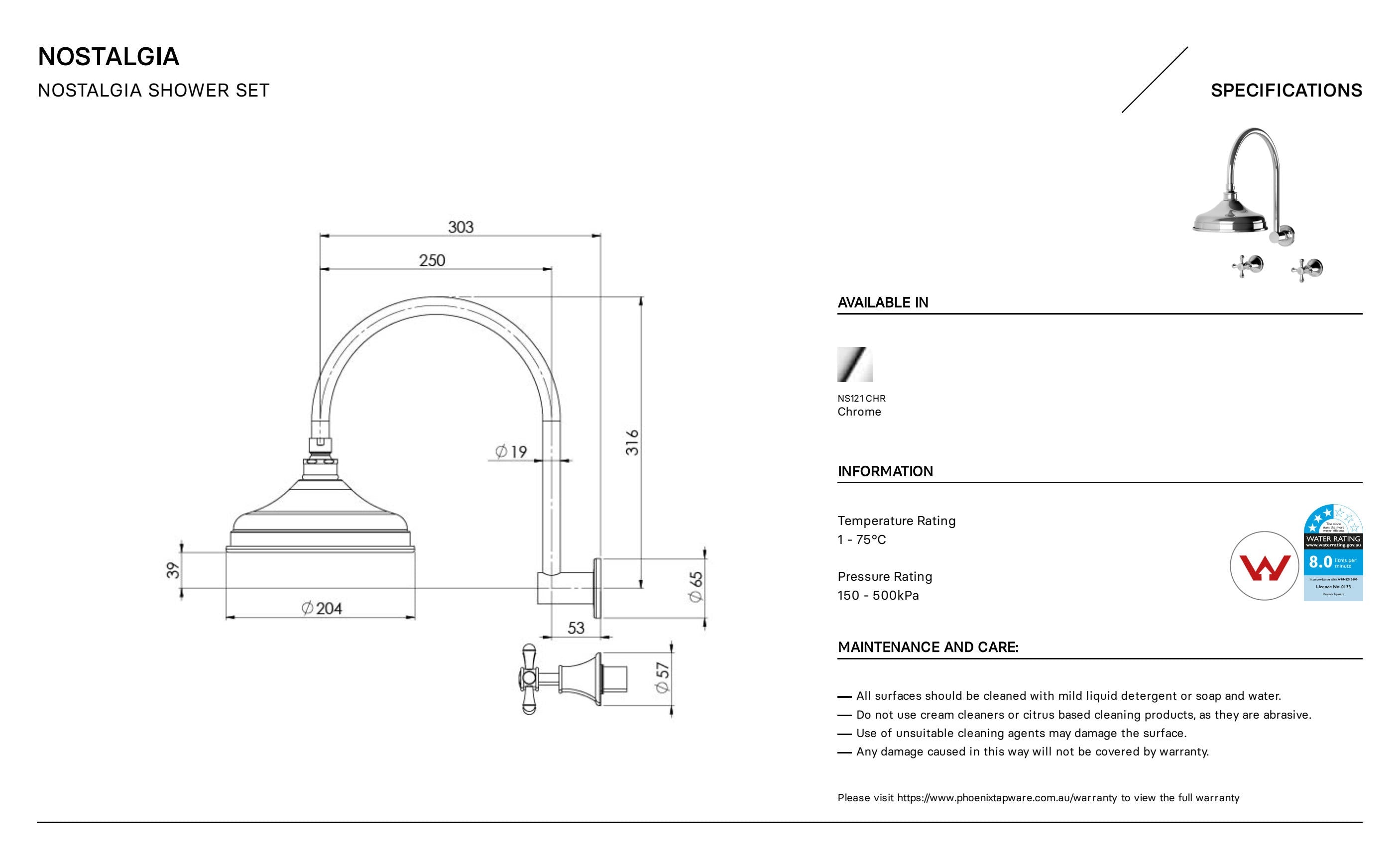 PHOENIX NOSTALGIA SHOWER SET CHROME