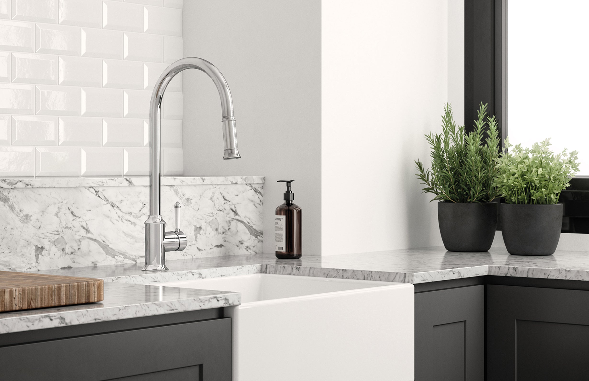 PHOENIX NOSTALGIA LEAD FREE PULL OUT SINK MIXER 476MM CHROME AND WHITE